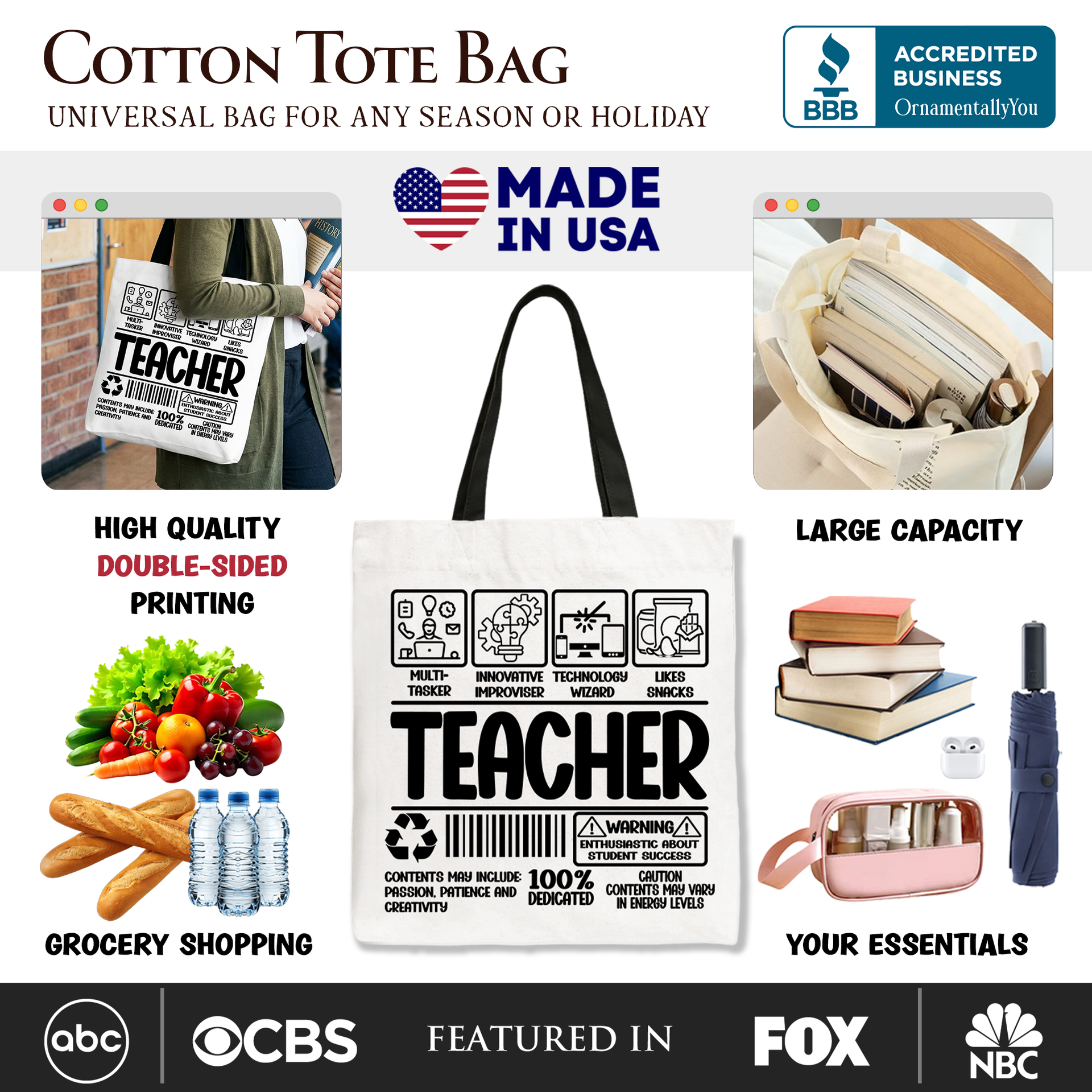 Teacher Label Tote Bag, Funny Barcode Educator Gift Shopper