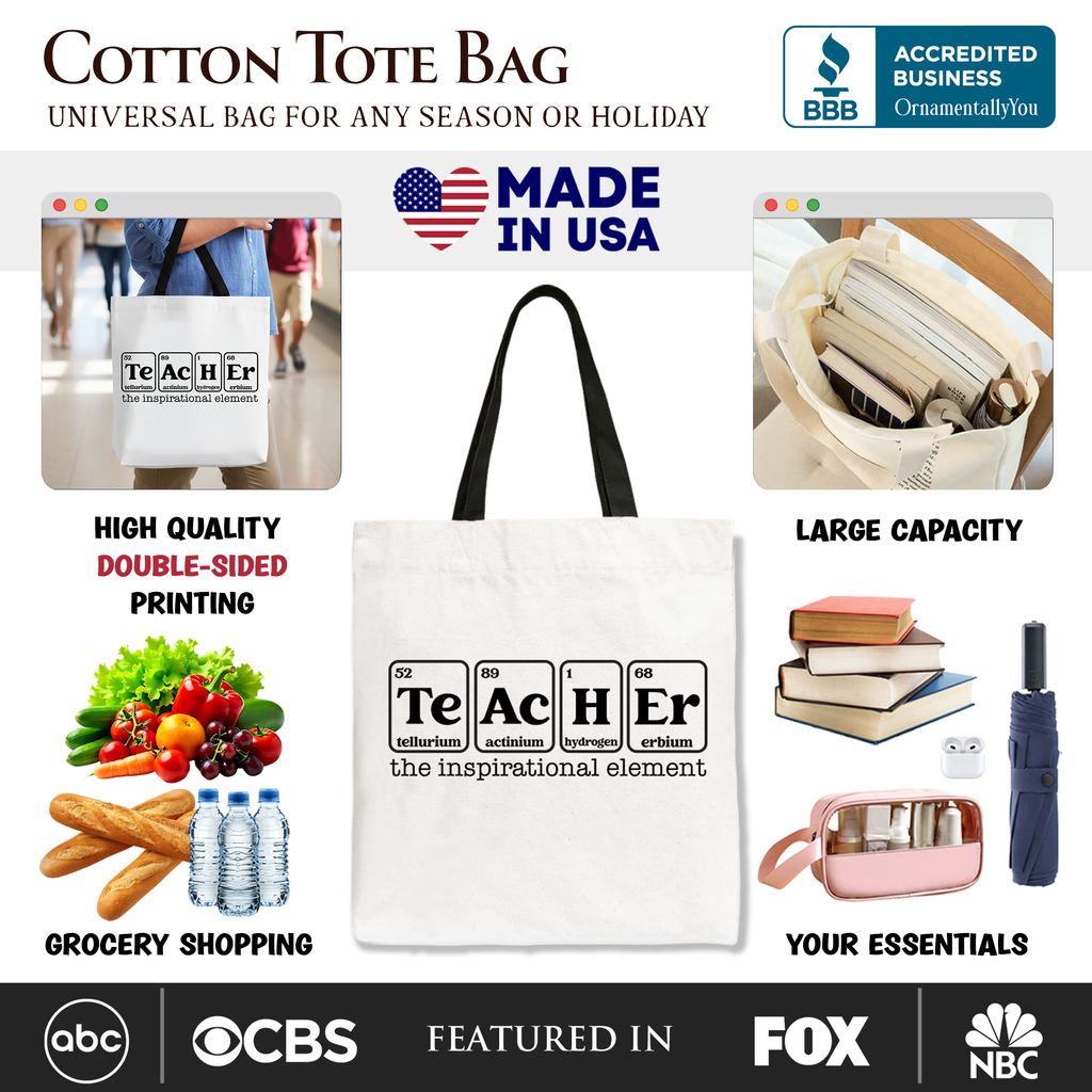 Periodic Table Teacher Tote Bag, Inspirational Educator Gift