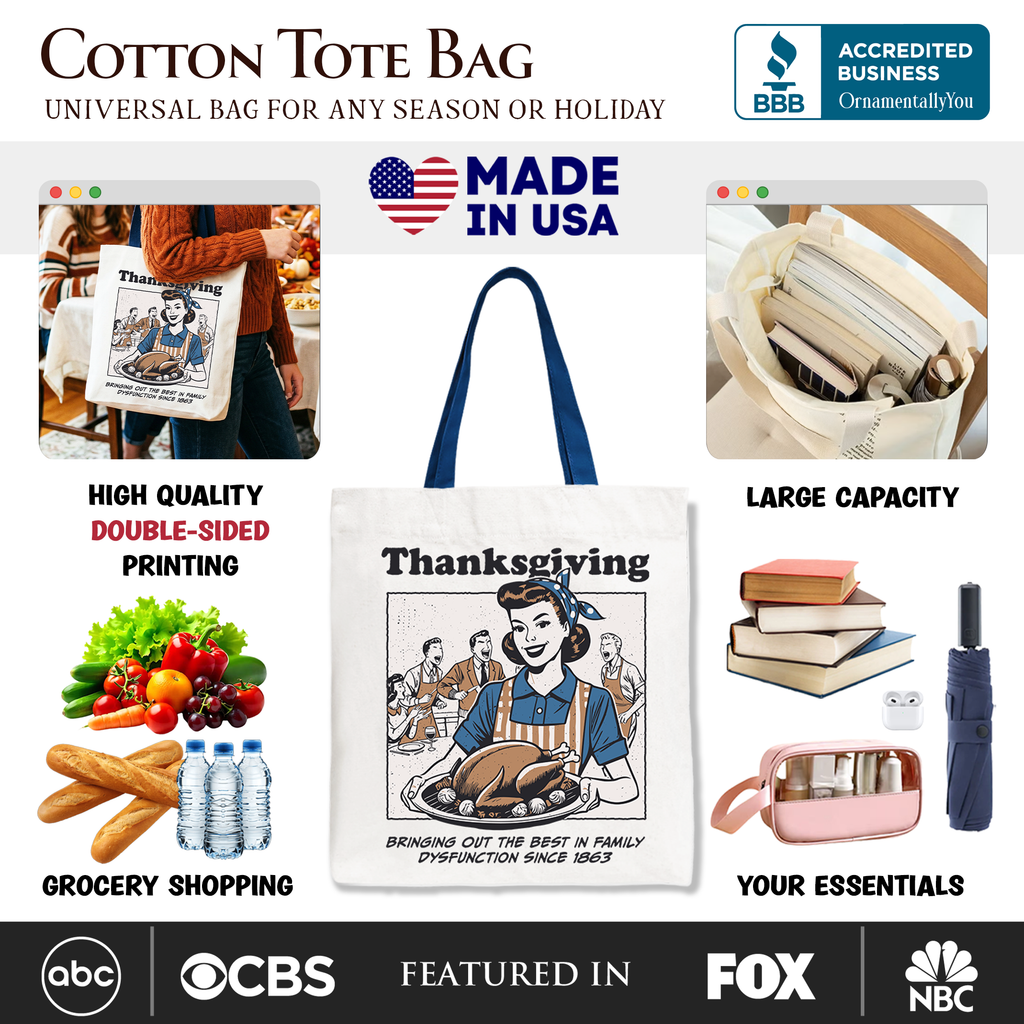 Funny Thanksgiving Family Dysfunction Retro Cotton Tote Bag