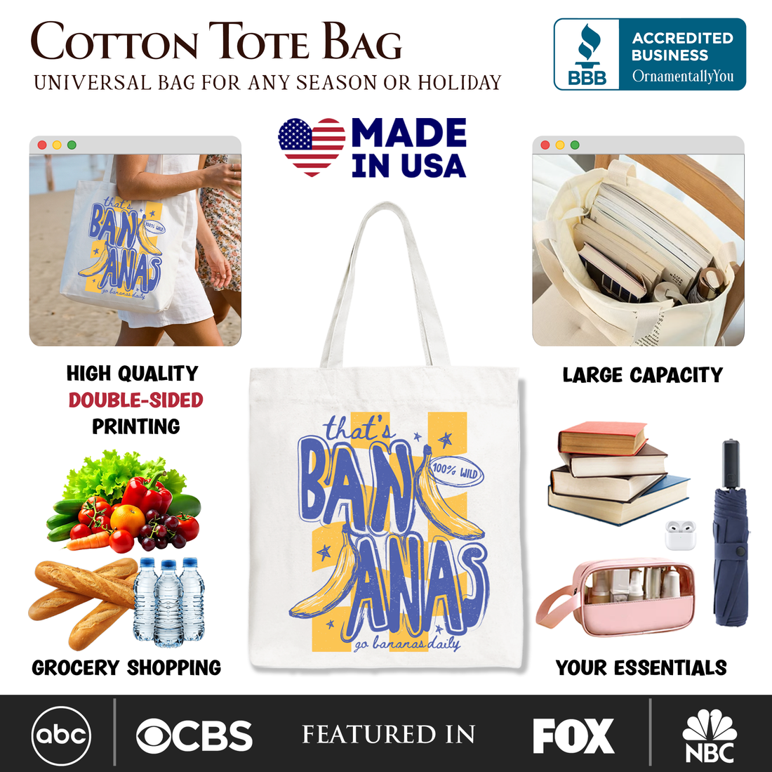 That’s Bananas Summer Tote Bag Tropical Fruit Shopper