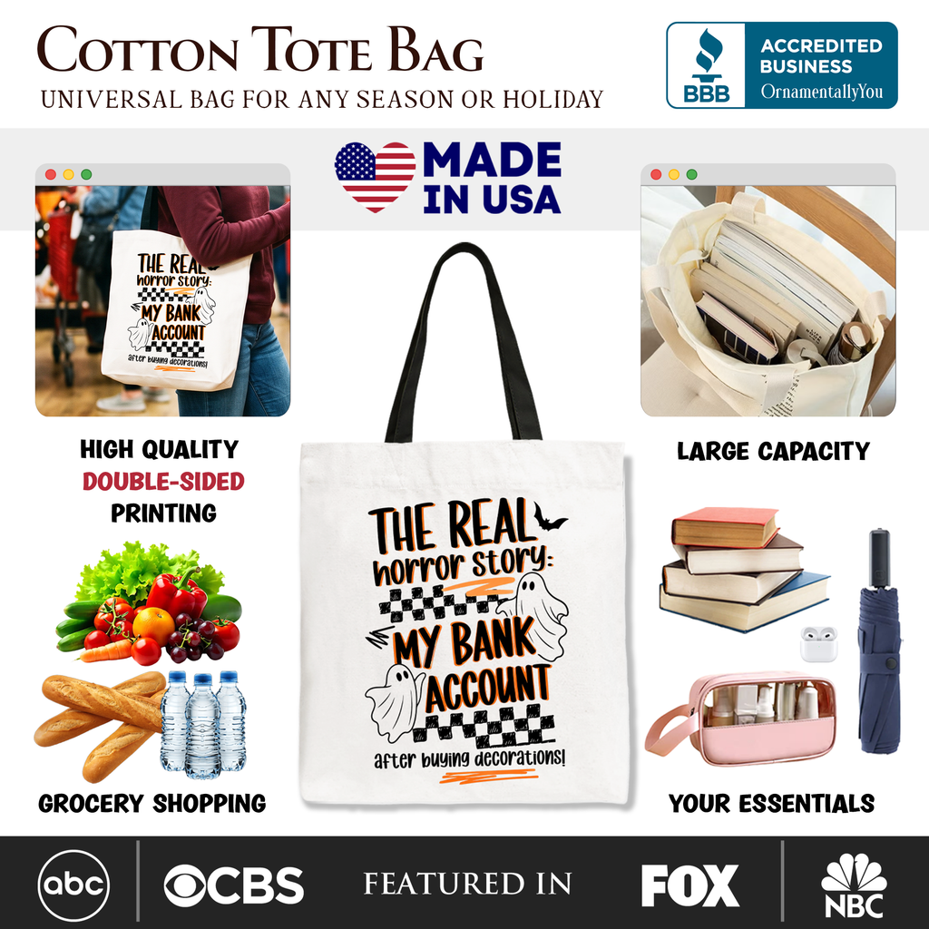 The Real Horror Story My Bank Account Tote Bag, Funny Halloween Decor Shopping Gift Shopper