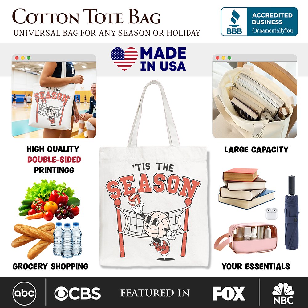 Tis the Season Volleyball Canvas Tote Bag, Retro Sporty Gift