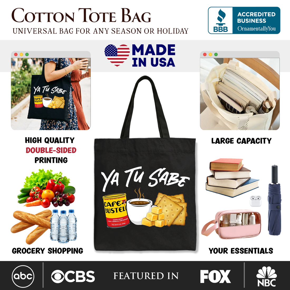 Tu Sabe Café Queso and Galleta Tote Bag, Latin Coffee Gift
