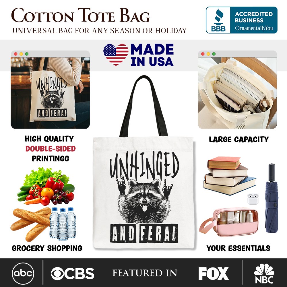 Unhinged and Feral Raccoon Canvas Tote Bag, Graphic Shopper