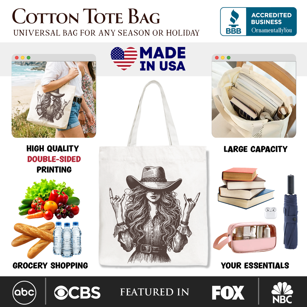 Western Cowgirl Rocker Tote Bag, Rodeo Style Country Gift