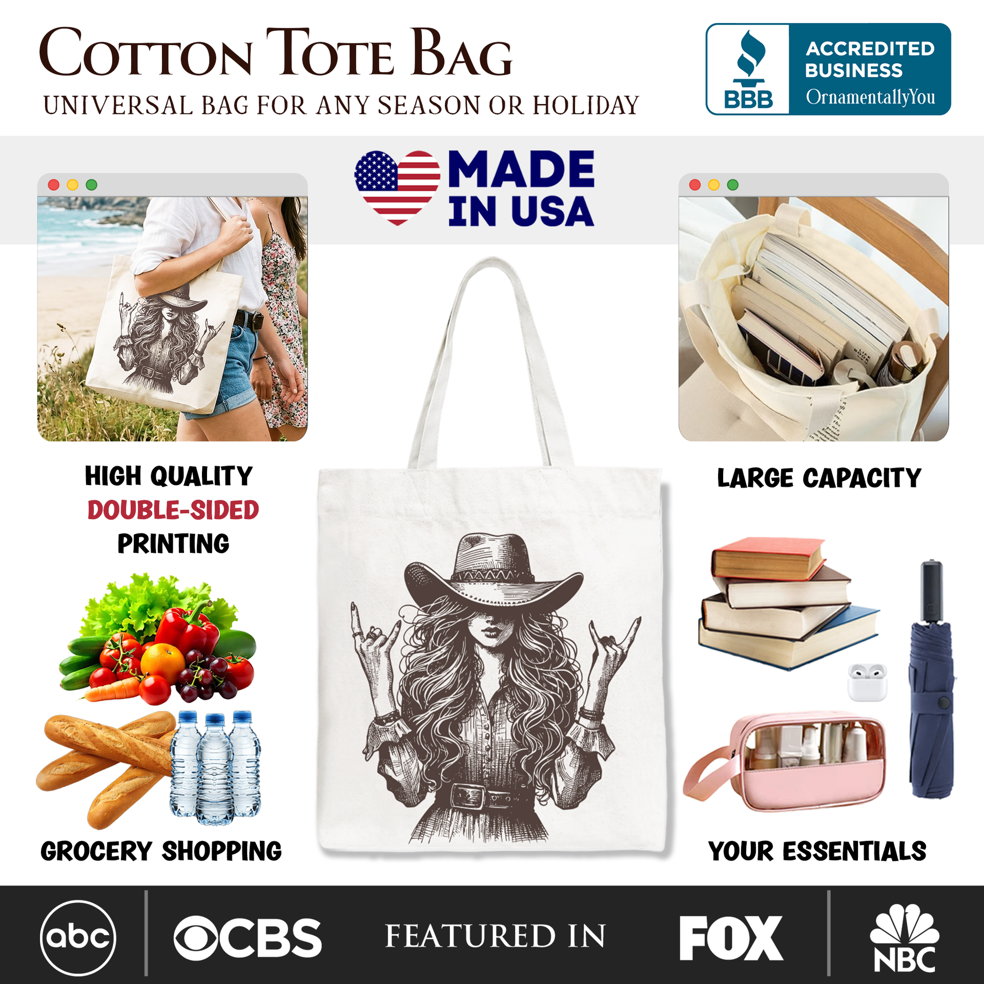Western Cowgirl Rocker Tote Bag, Rodeo Style Country Gift