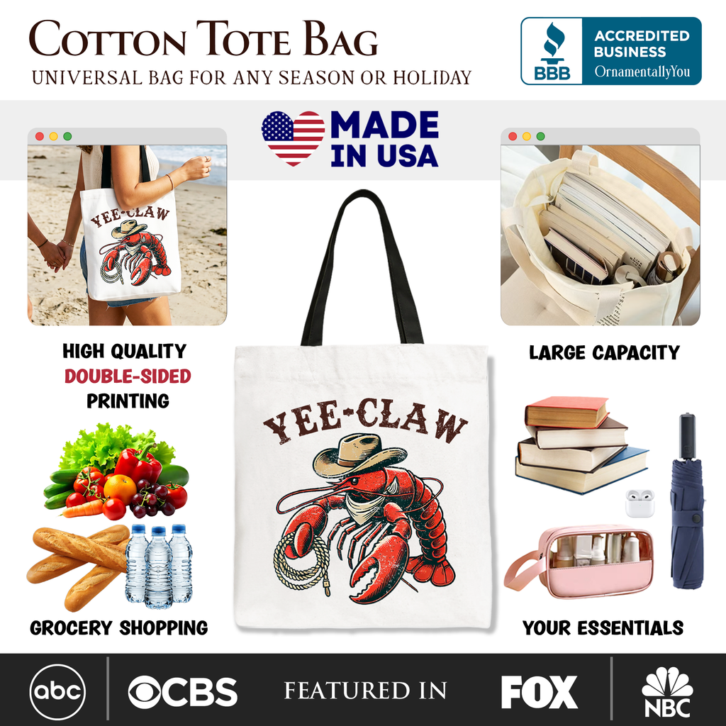 Yee Claw Lobster Cowboy Tote Bag Funny Western Animal Shopper