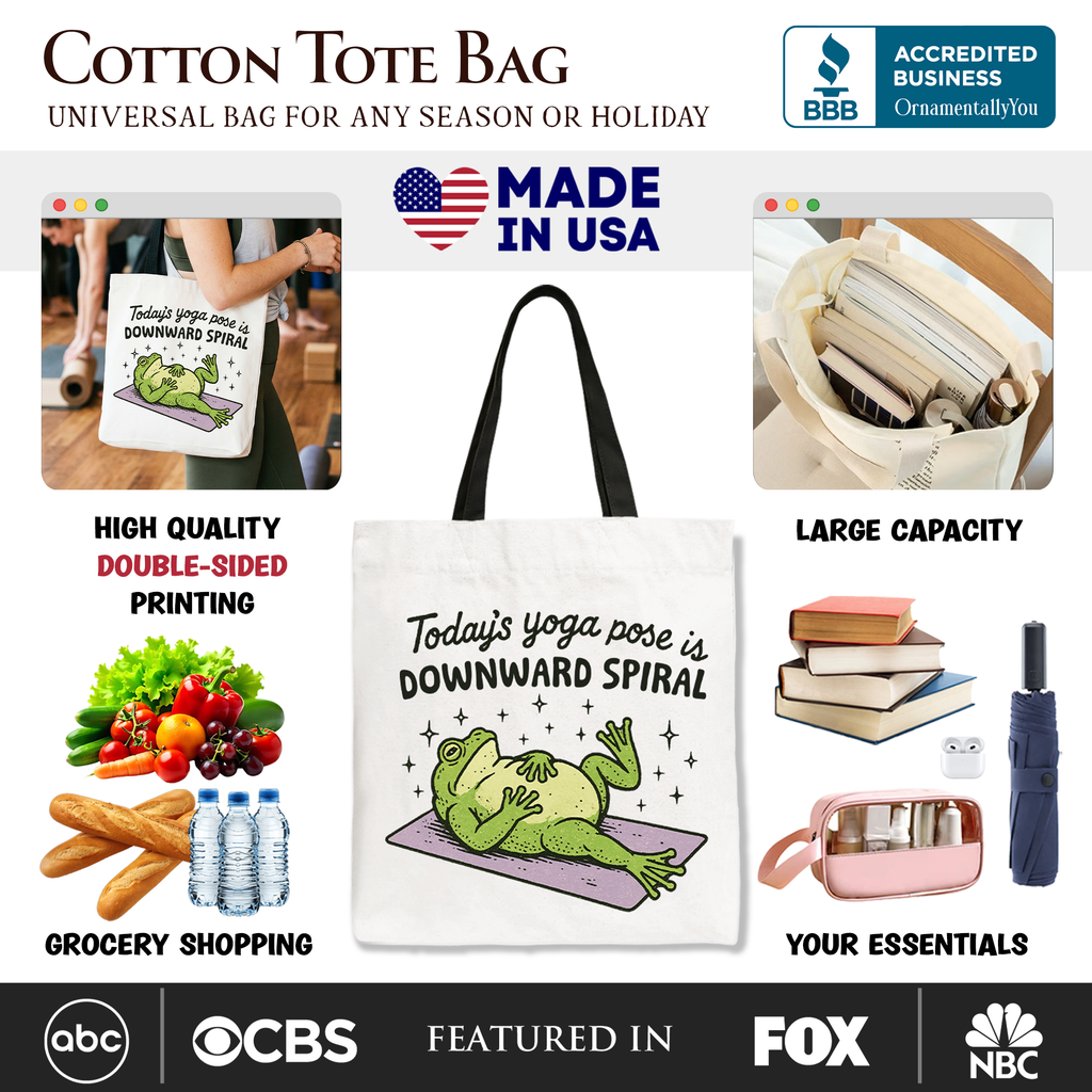 Yoga Frog Downward Spiral Tote Bag – Humorous Cotton Shopper