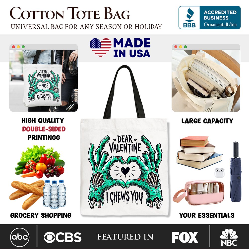 Zombie Valentine I Chews You Canvas Tote Bag Horror Gift