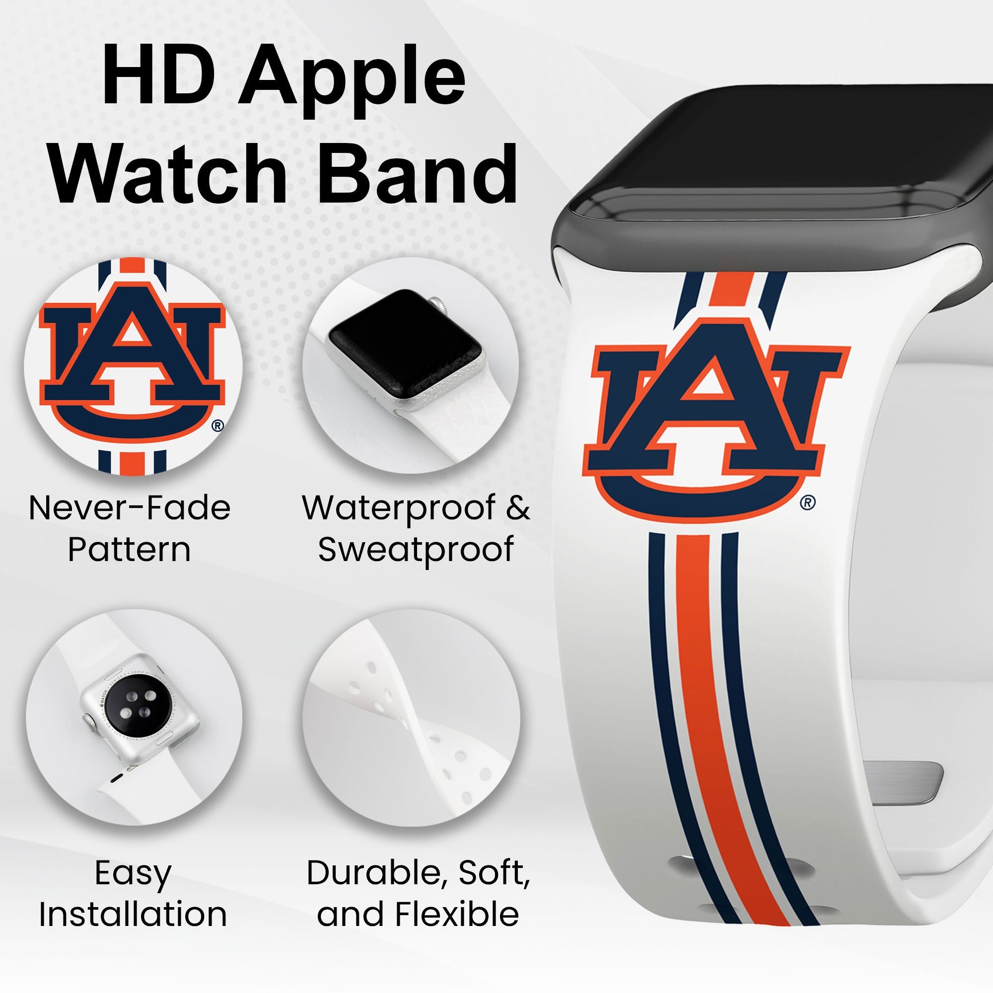 Auburn Tigers HD Apple Watch Band - Compatible with Series 1-10