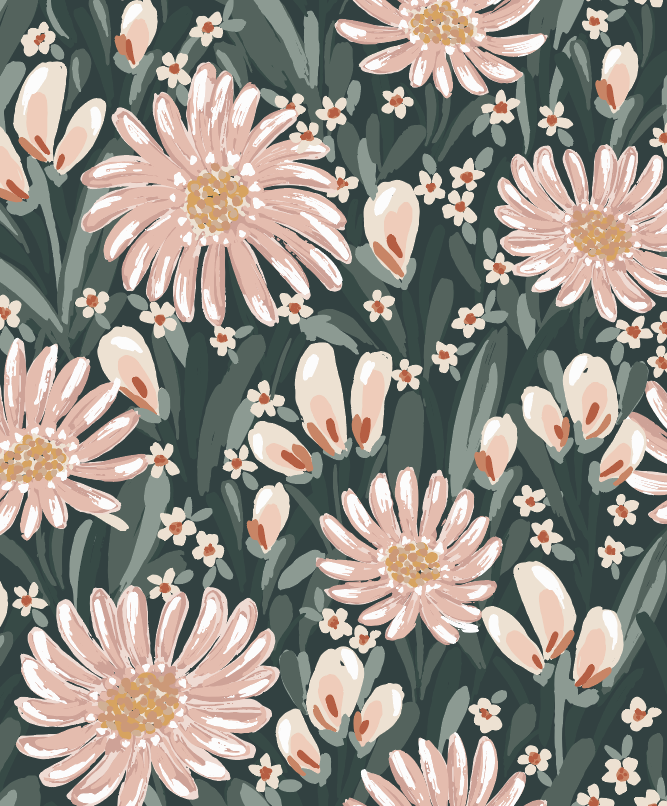 Auden Floral Wallpaper in Peach and Sage-Green Bohemian Design