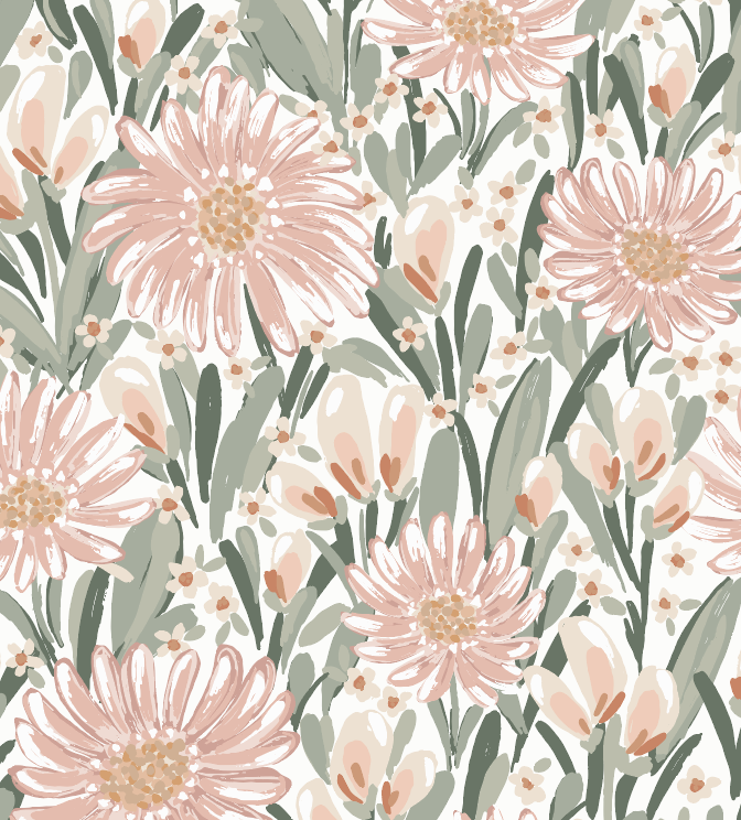 Auden Floral Wallpaper in Peach and Sage-Green Bohemian Design