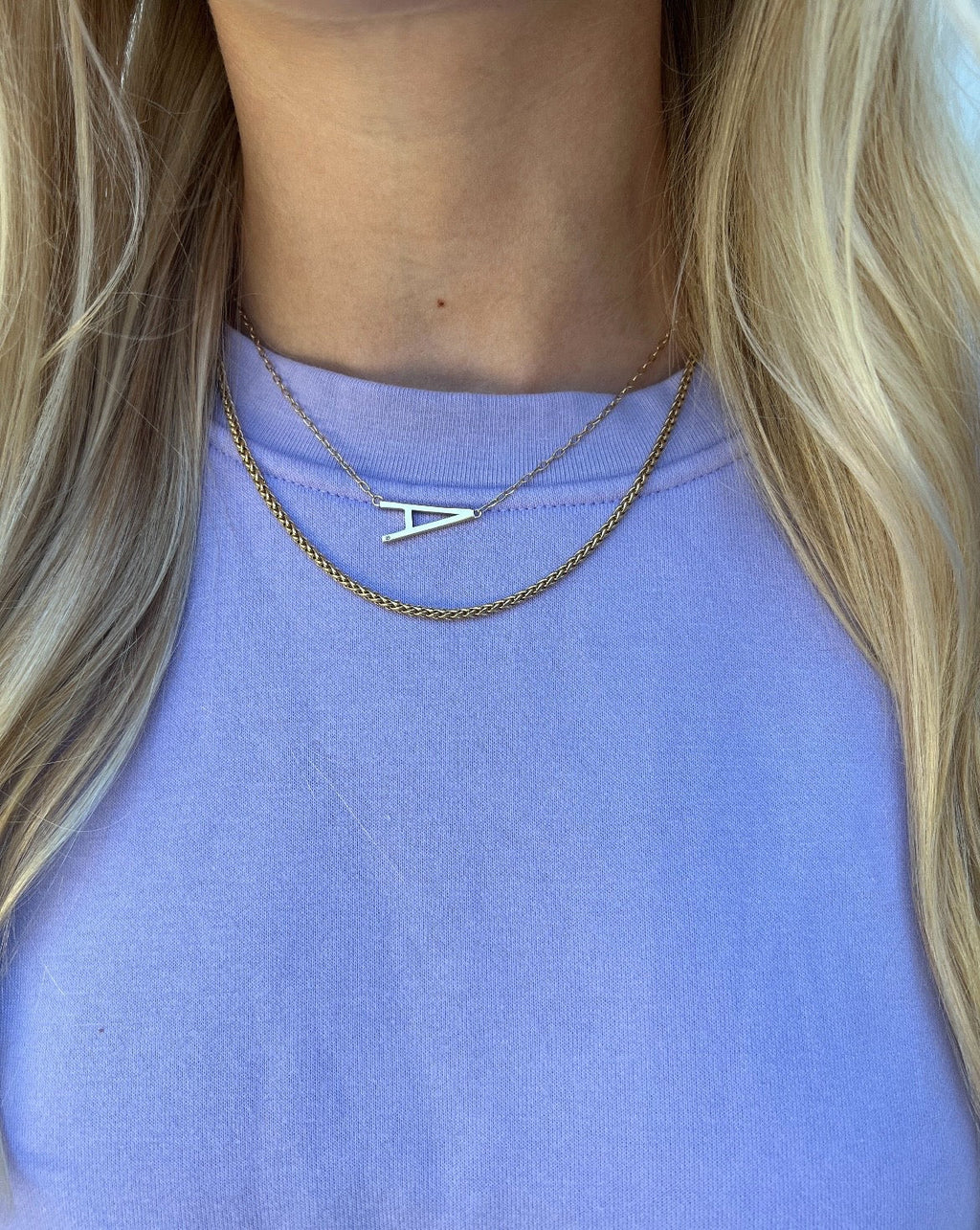 Initial A Sideways Pendant Necklace with Cubic Zirconia Accent