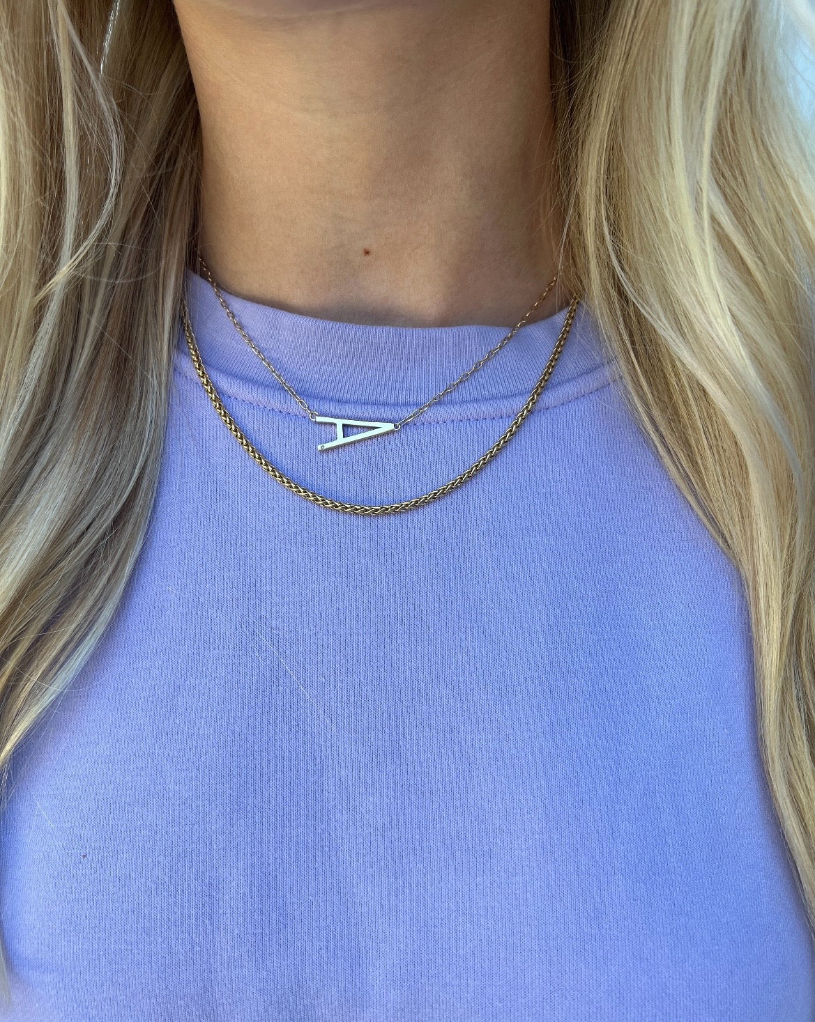 Initial A Sideways Pendant Necklace with Cubic Zirconia Accent