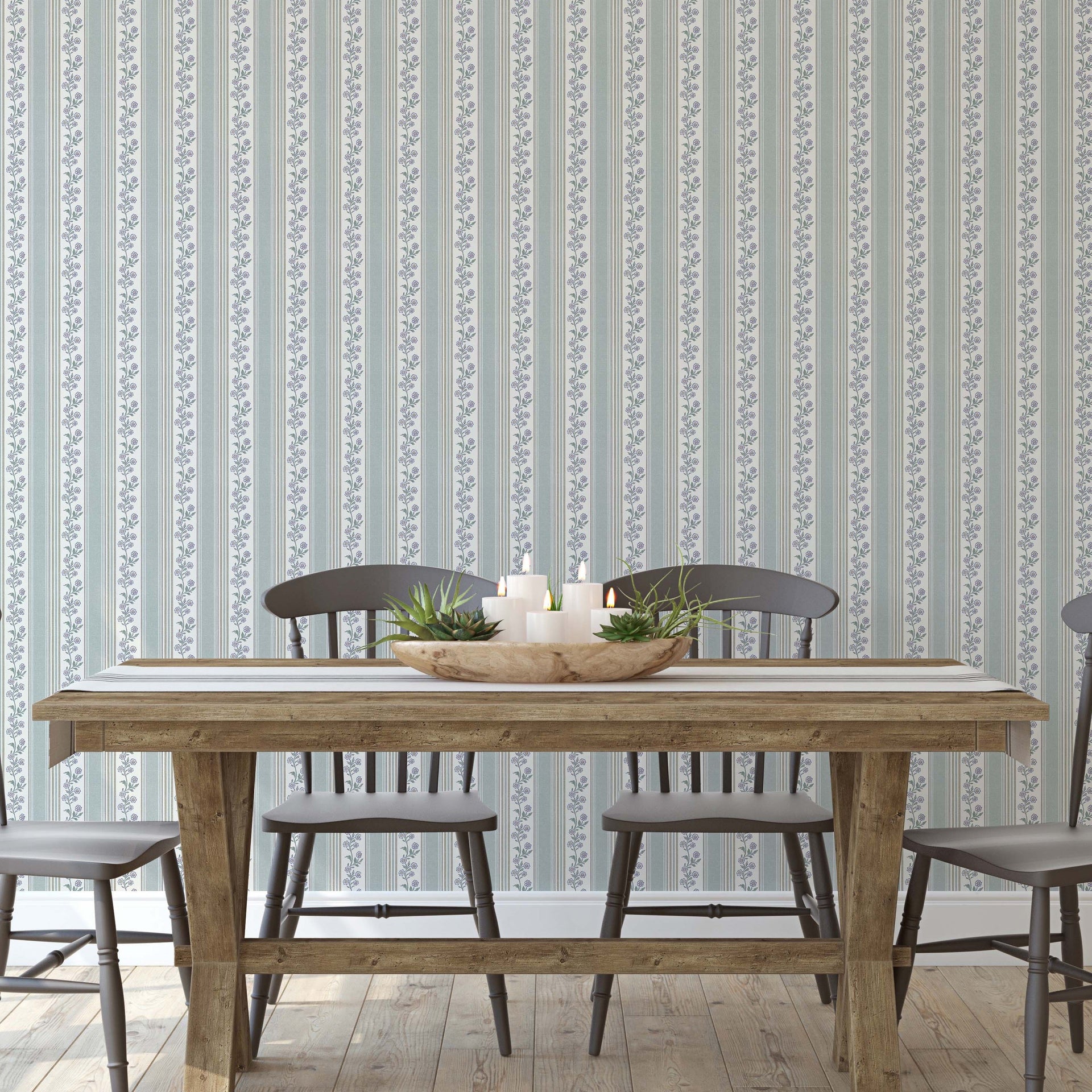 Auggie Striped Wallpaper in Pink, Cream, and Sage-Green