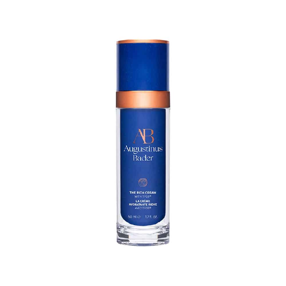Augustinus Bader The Rich Cream luxury moisturizer in a blue and white bottle