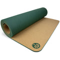 Minimalist green and brown Aura cork yoga mat with sustainable Plant Foam base
