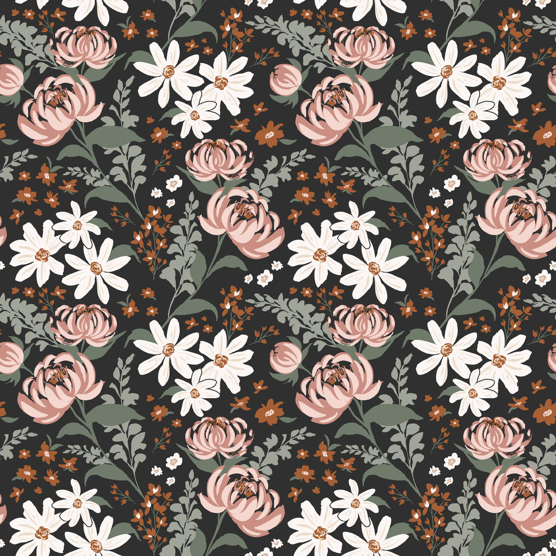 Aurelia Floral Removable Wallpaper in Pink, Beige, Brown, and Sage-Green