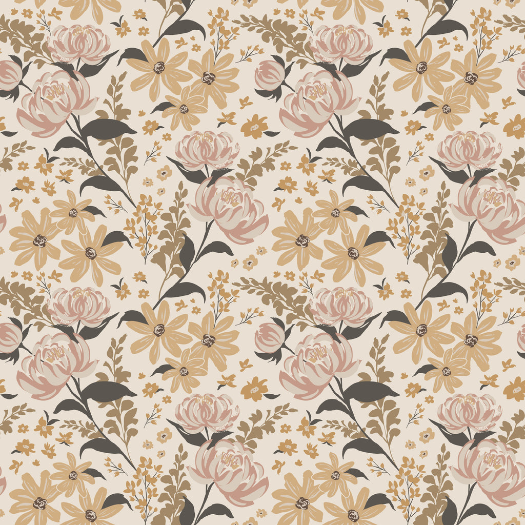 Aurelia Floral Removable Wallpaper in Pink, Beige, Brown, and Sage-Green