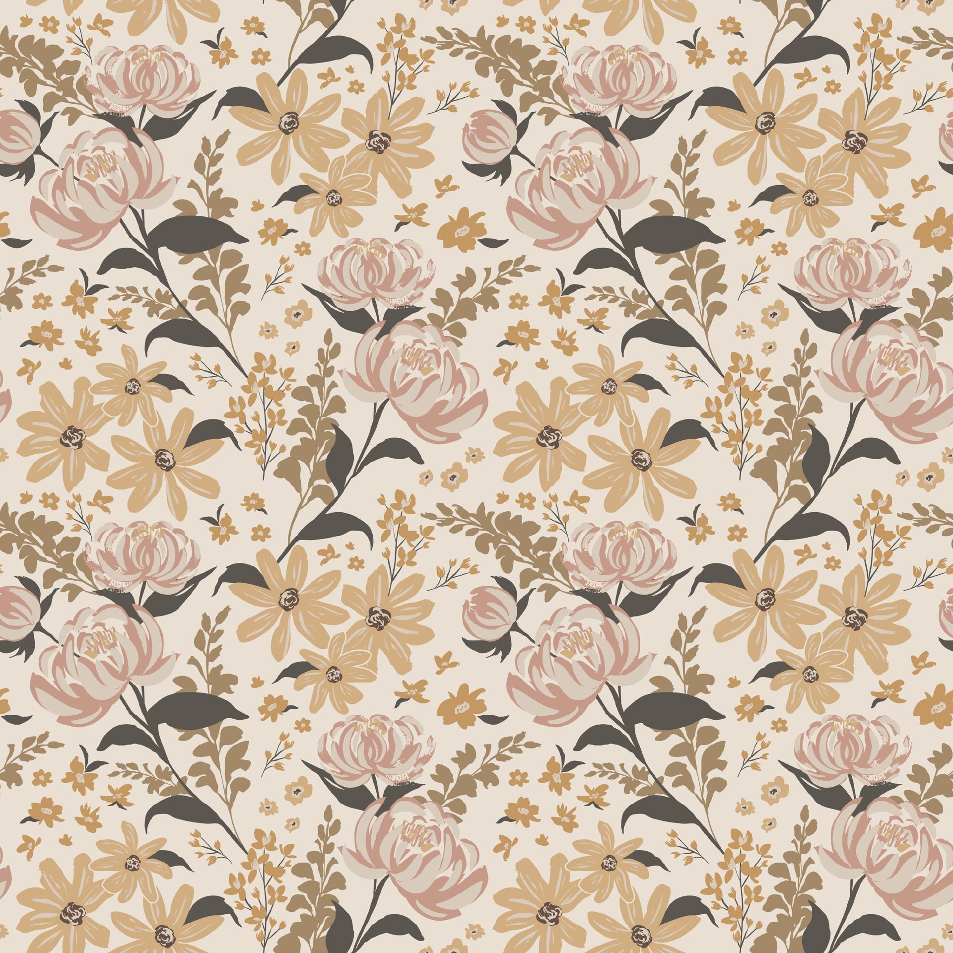 Aurelia Floral Removable Wallpaper in Pink, Beige, Brown, and Sage-Green