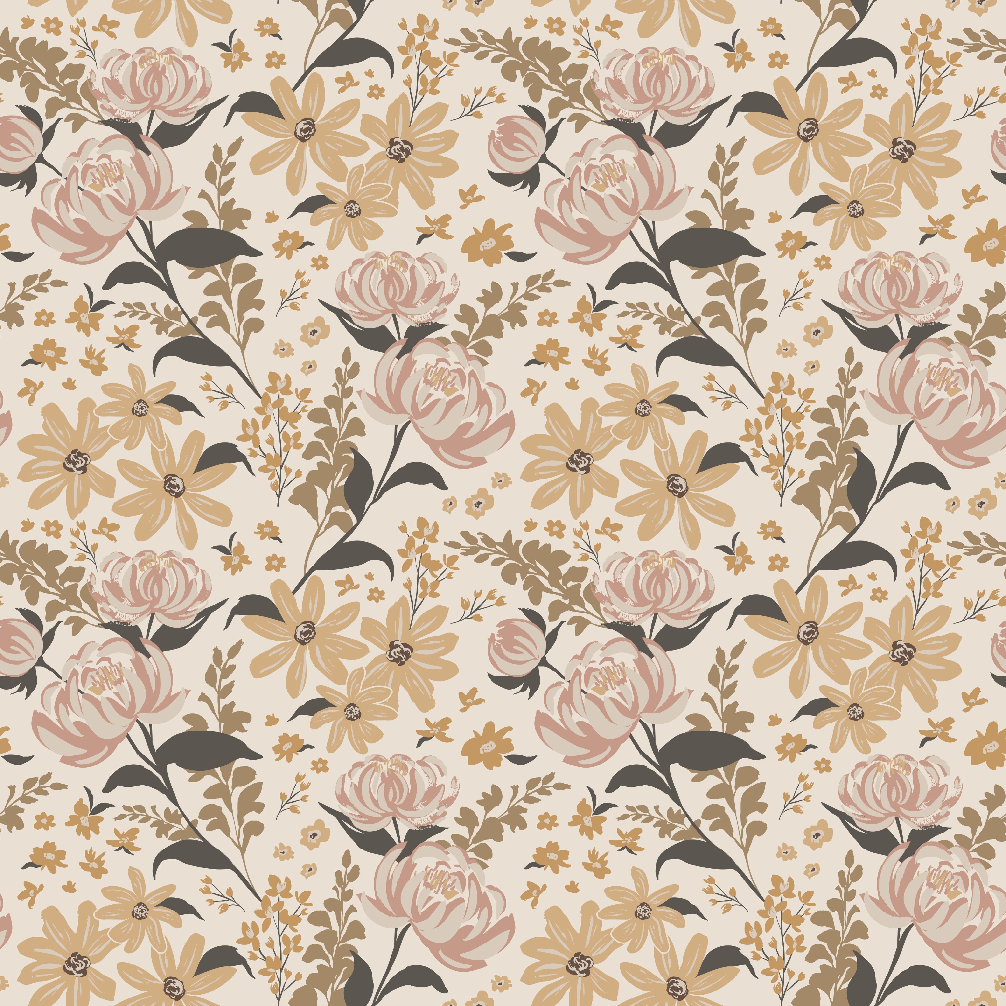 Aurelia Floral Removable Wallpaper in Pink, Beige, Brown, and Sage-Green