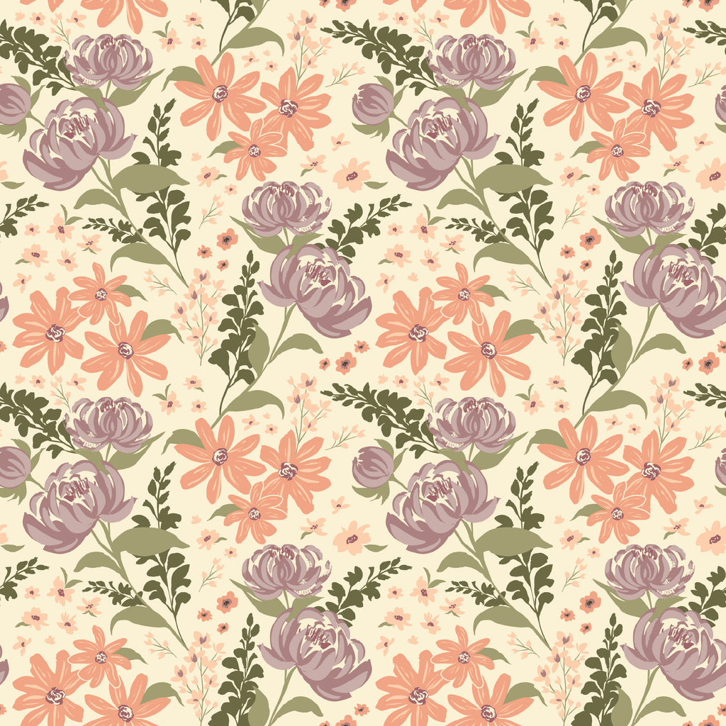 Aurelia Floral Removable Wallpaper in Pink, Beige, Brown, and Sage-Green