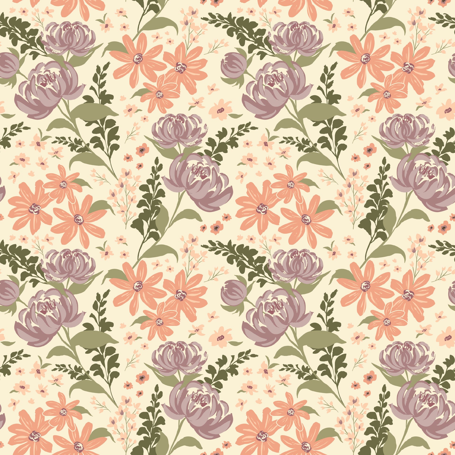 Aurelia Floral Removable Wallpaper in Pink, Beige, Brown, and Sage-Green