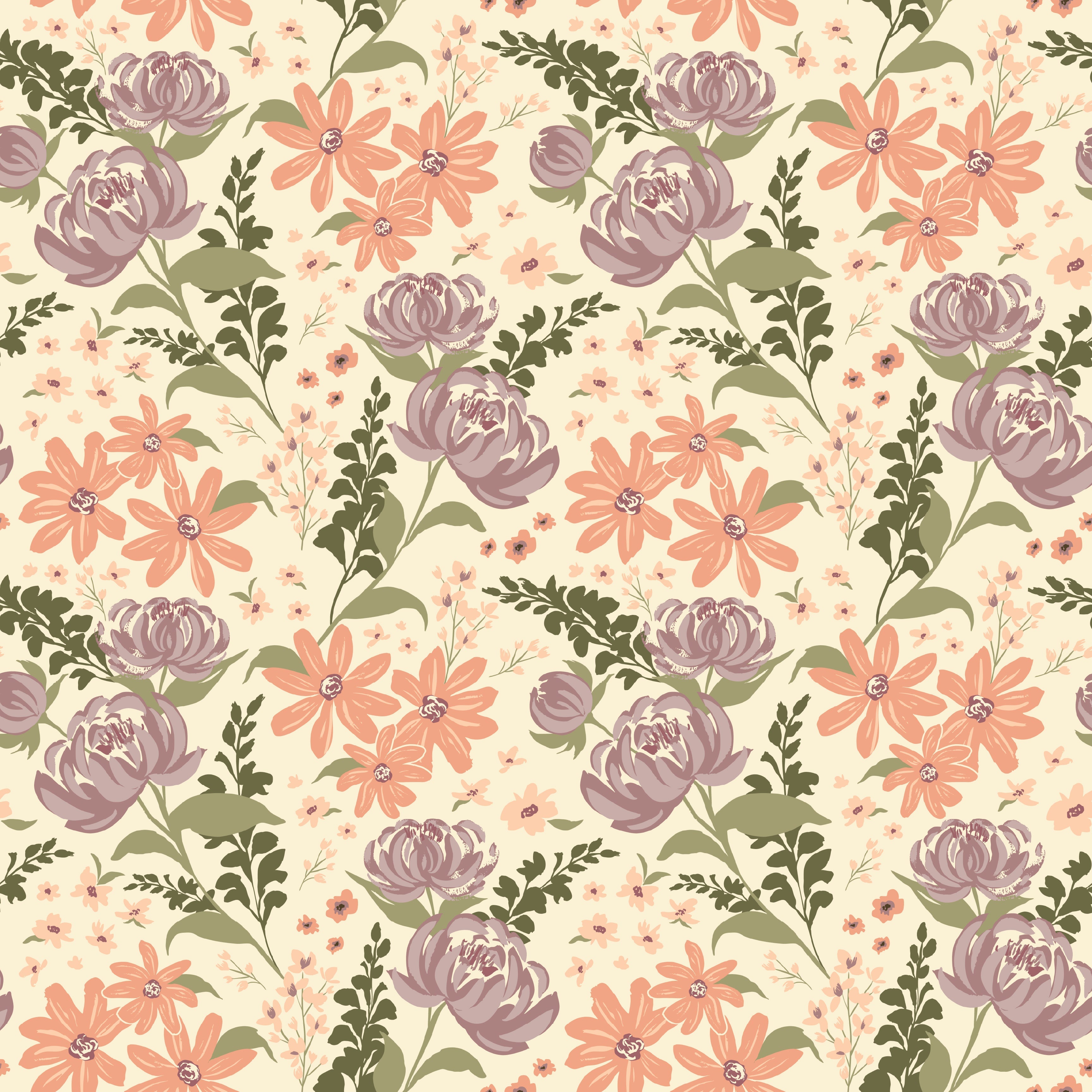 Aurelia Floral Removable Wallpaper in Pink, Beige, Brown, and Sage-Green