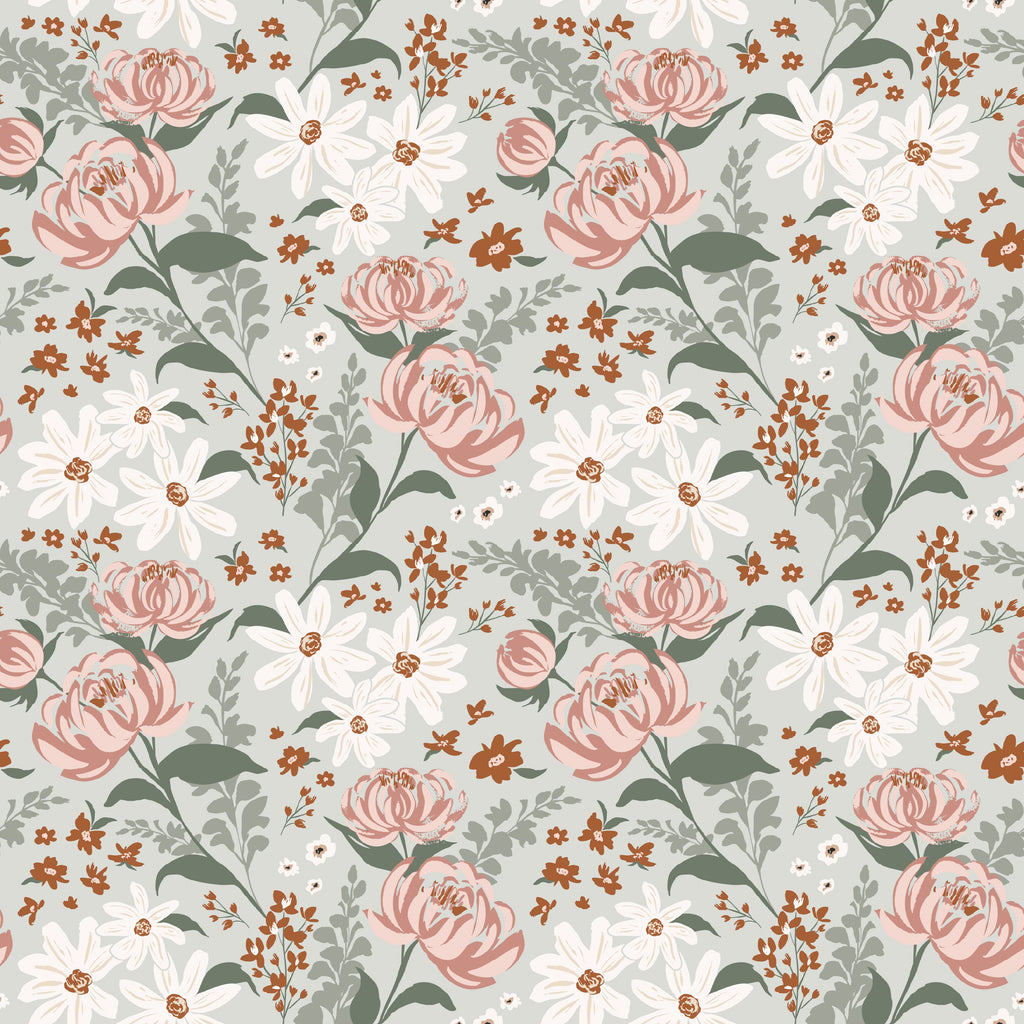 Aurelia Floral Removable Wallpaper in Pink, Beige, Brown, and Sage-Green