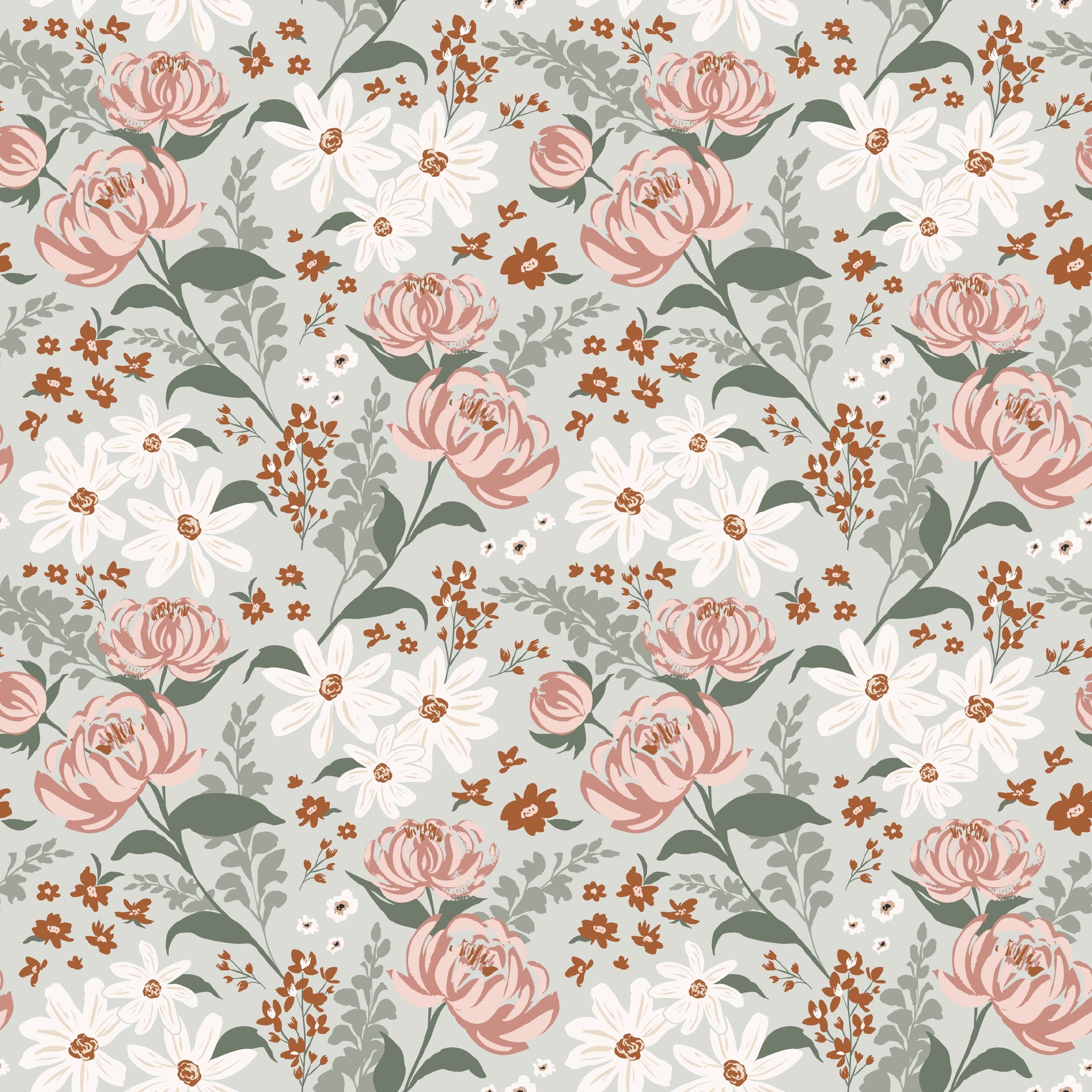 Aurelia Floral Removable Wallpaper in Pink, Beige, Brown, and Sage-Green