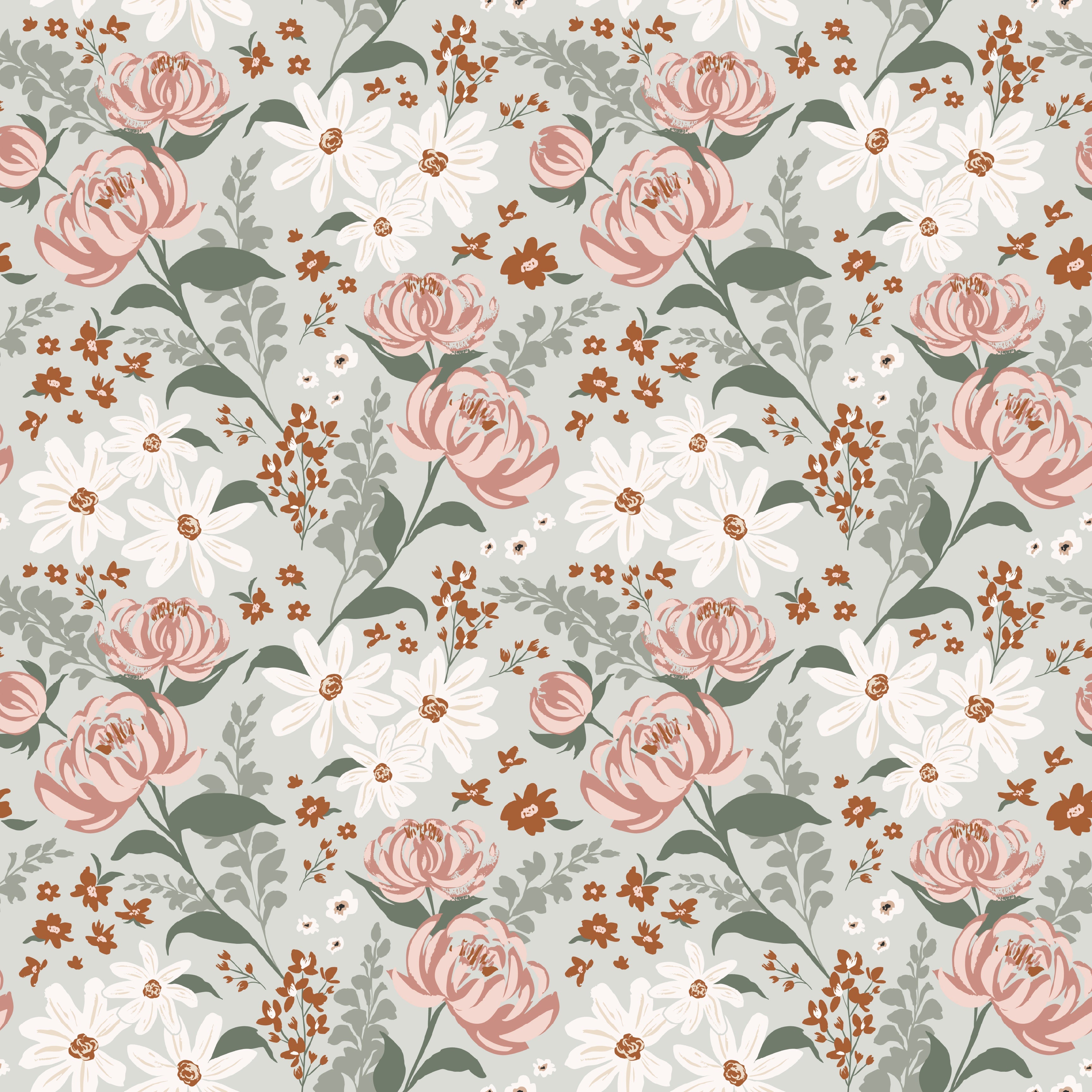 Aurelia Floral Removable Wallpaper in Pink, Beige, Brown, and Sage-Green