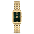 Ava S2 Emerald rectangular watch with a slim profile and emerald dial