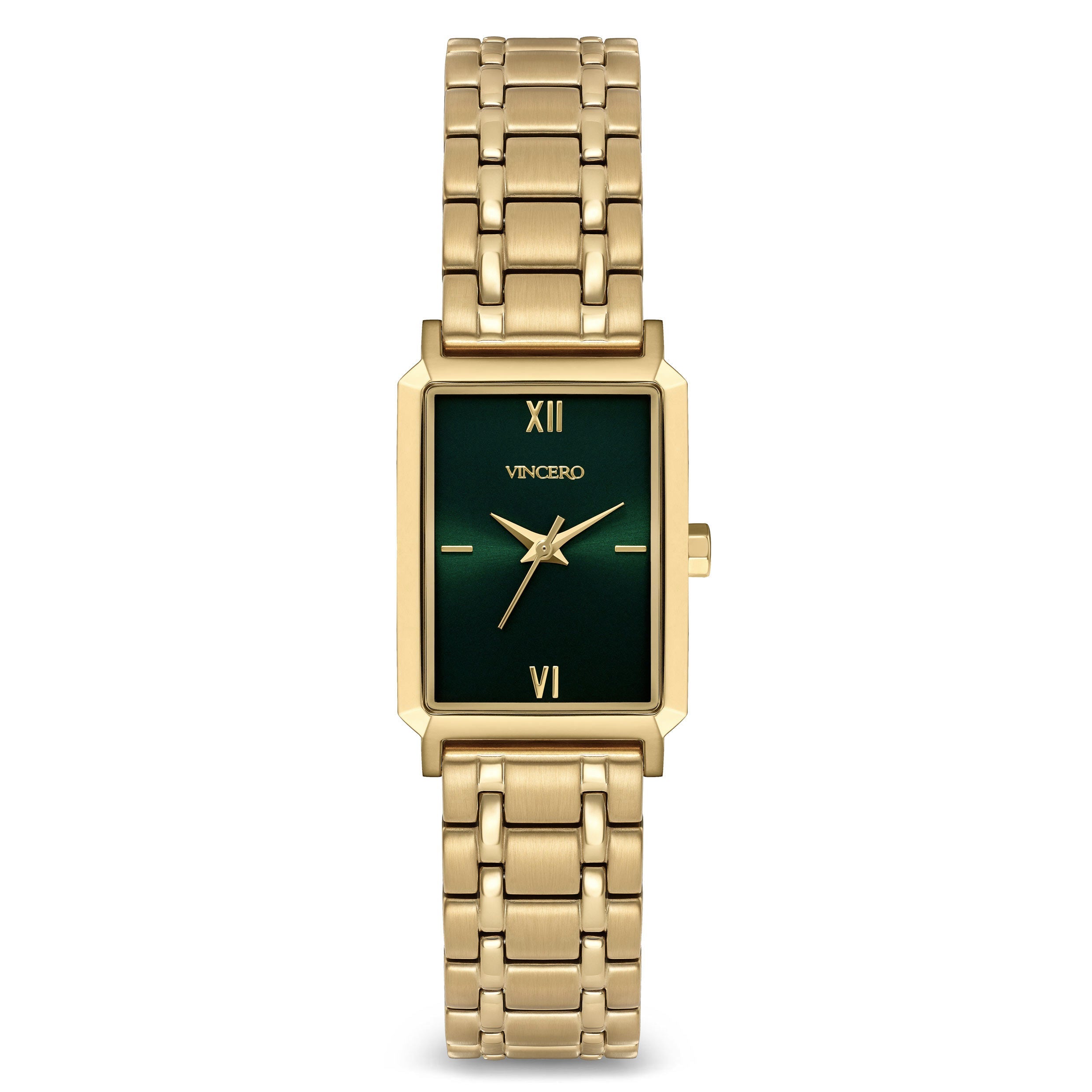 Ava S2 Emerald rectangular watch with a slim profile and emerald dial