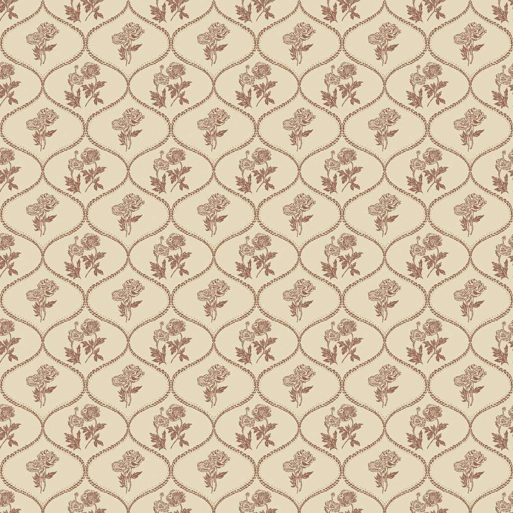 Avenly Vintage Floral Wallpaper, Sage-Green and Terracotta