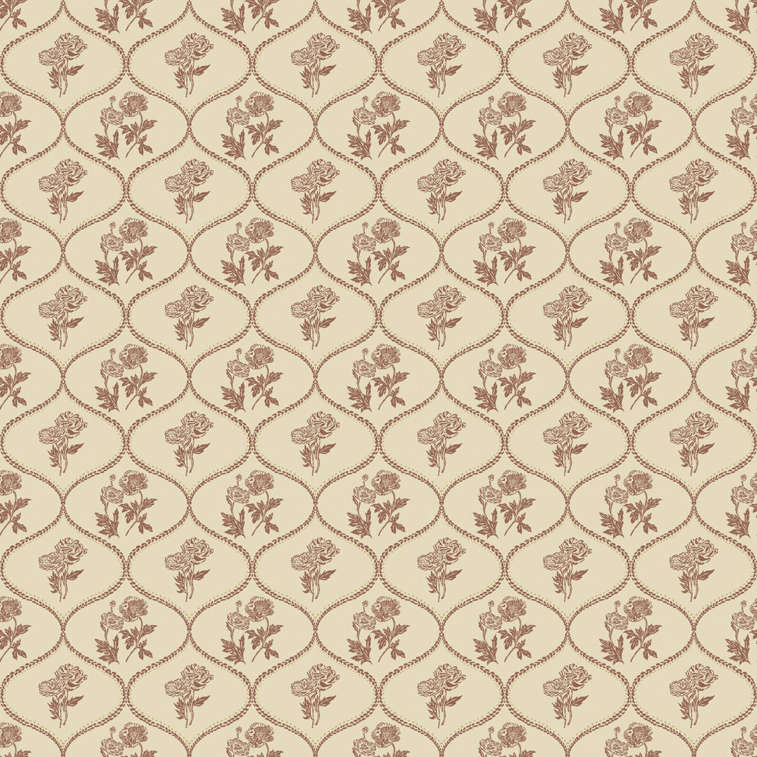 Avenly Vintage Floral Wallpaper, Sage-Green and Terracotta