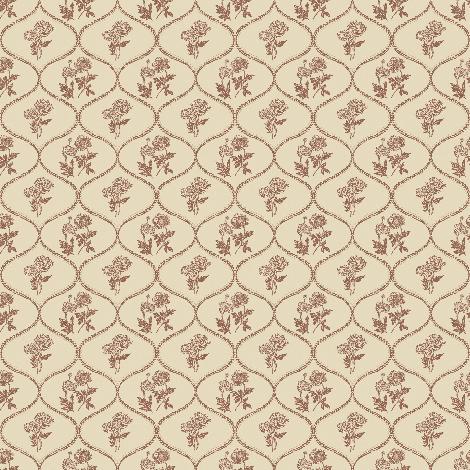 Avenly Vintage Floral Wallpaper, Sage-Green and Terracotta