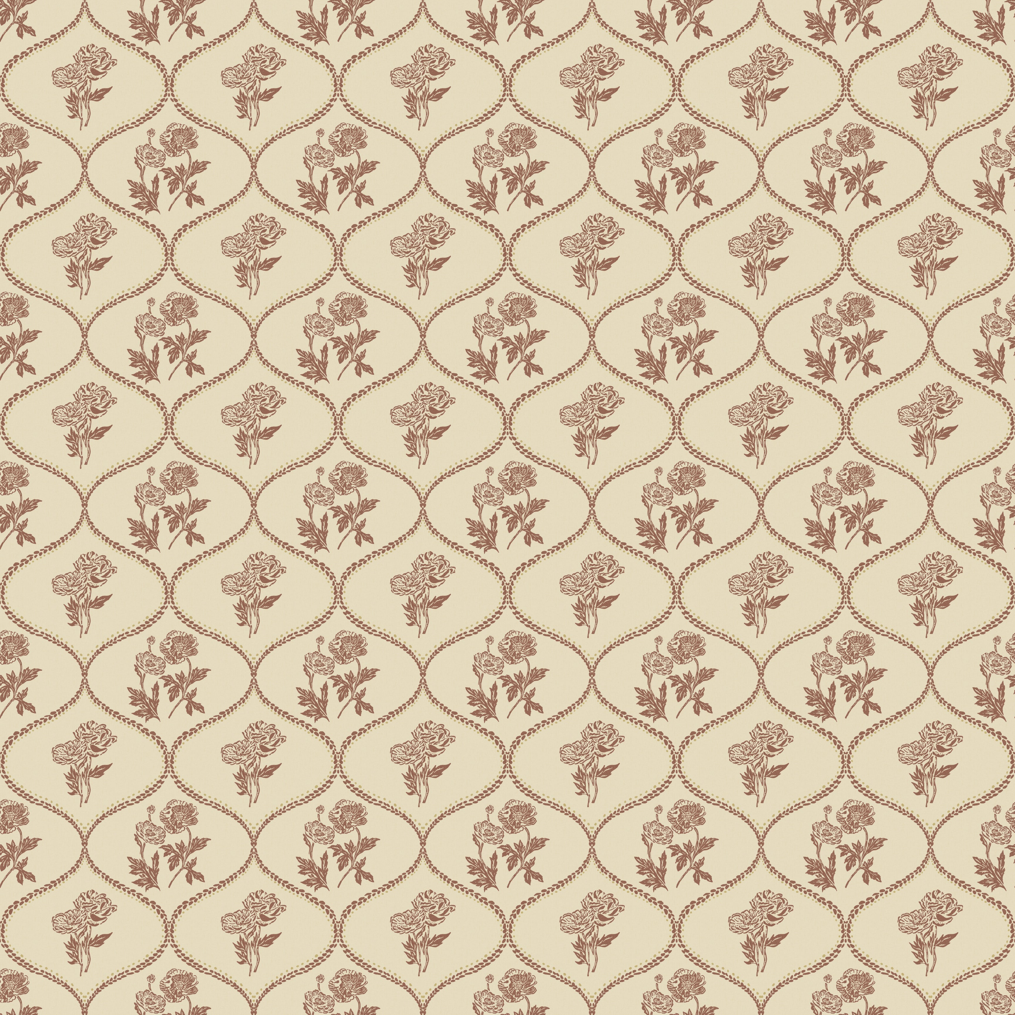Avenly Vintage Floral Wallpaper, Sage-Green and Terracotta