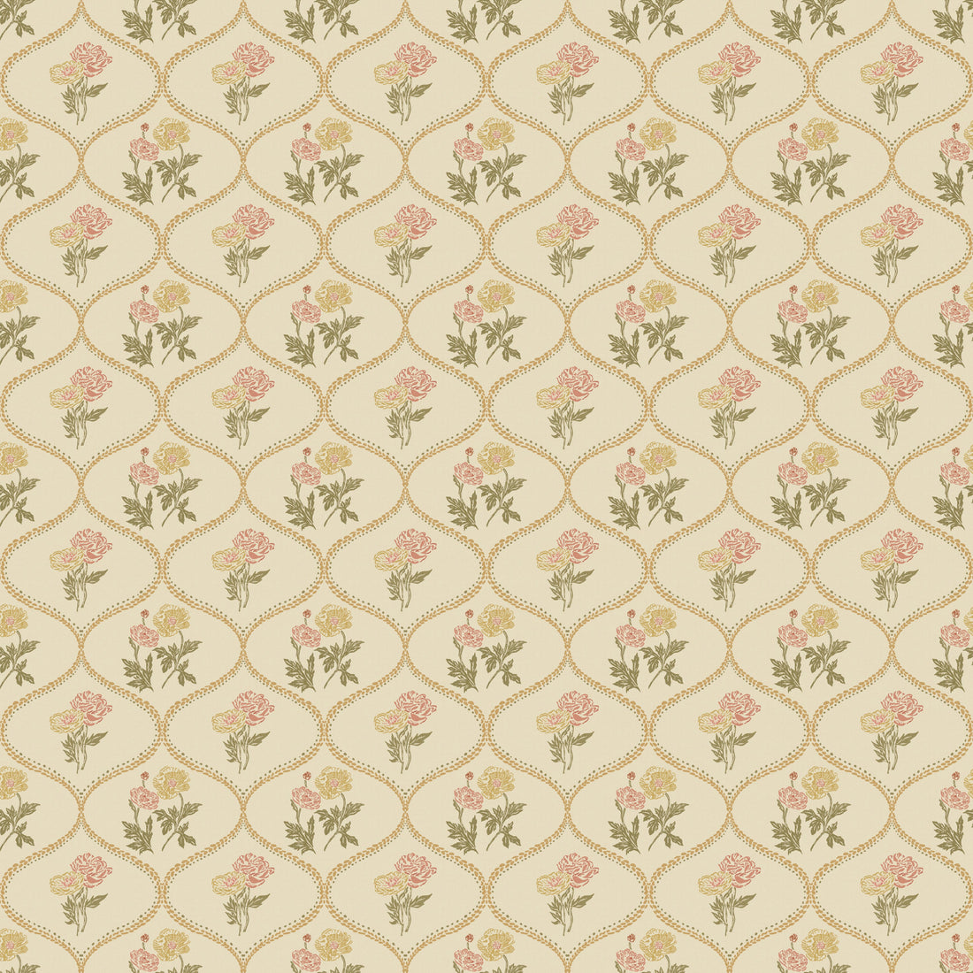 Avenly Vintage Floral Wallpaper, Sage-Green and Terracotta