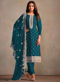 Aqua Blue organza embroidered designer salwar suit set