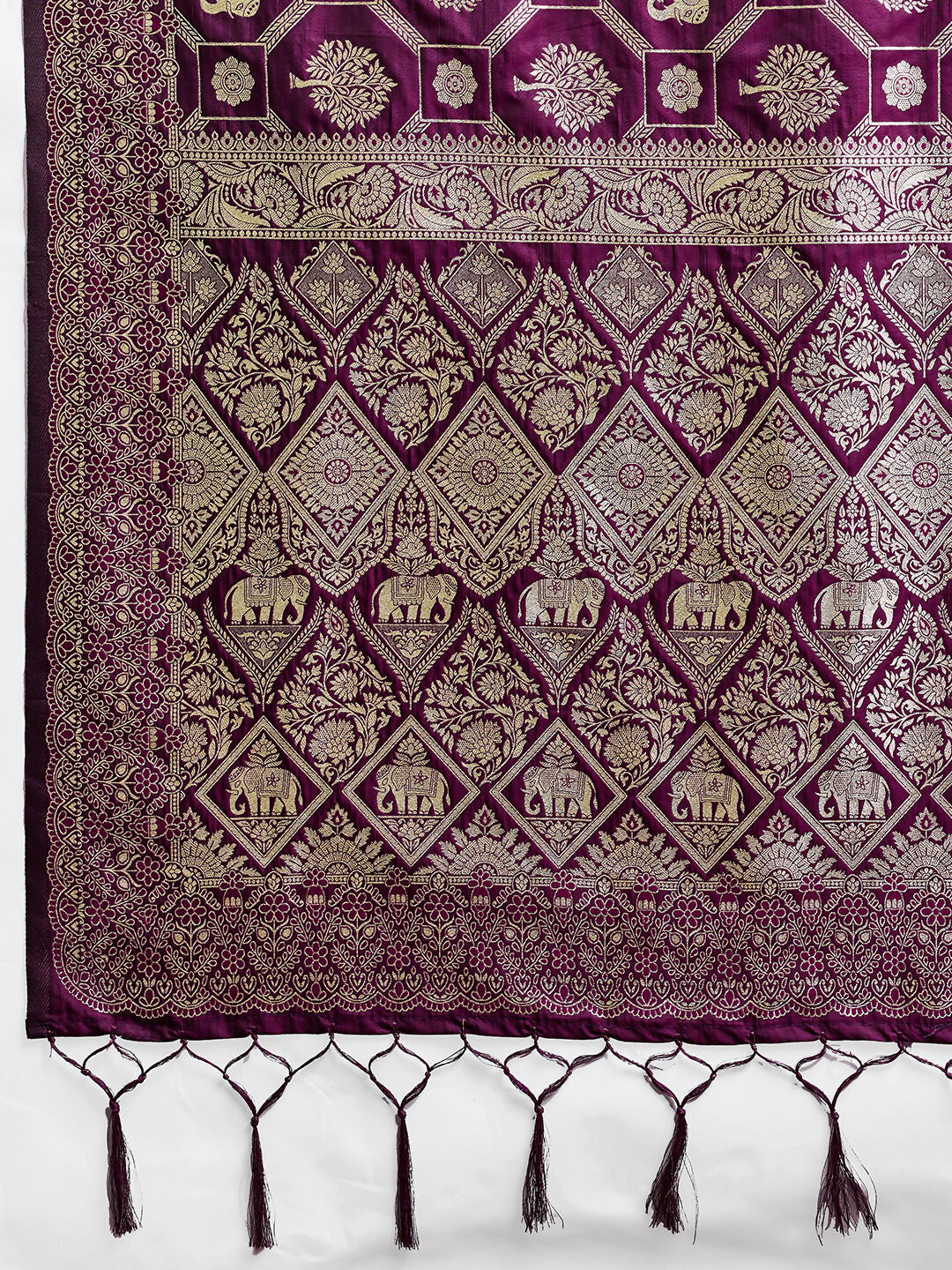 Wine Silk Blend Saree with Matching Blouse Piece