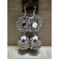 Round flower design traditional jhumka earrings in a polished hanging style