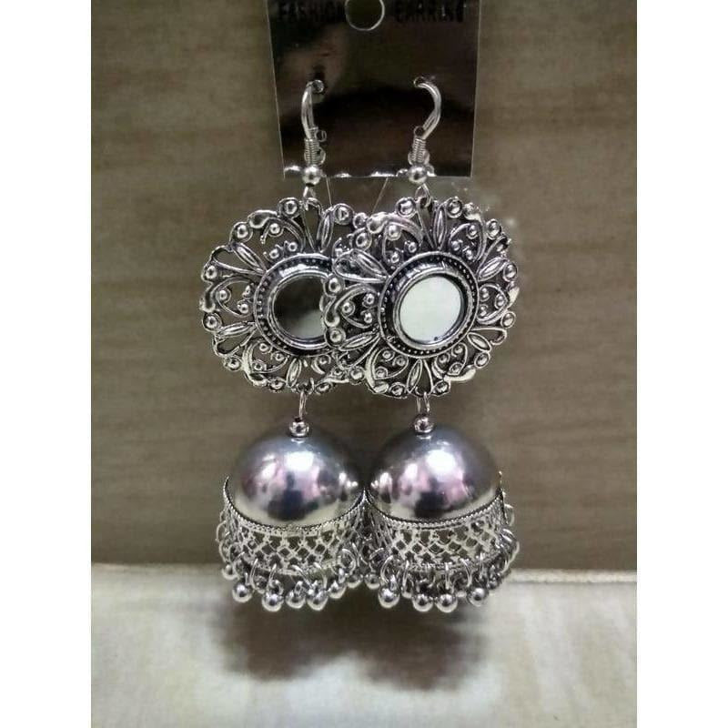 Round flower design traditional jhumka earrings in a polished hanging style