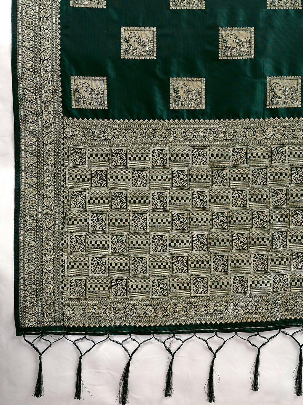 Dark Green Silk Blend Saree with Coordinating Blouse