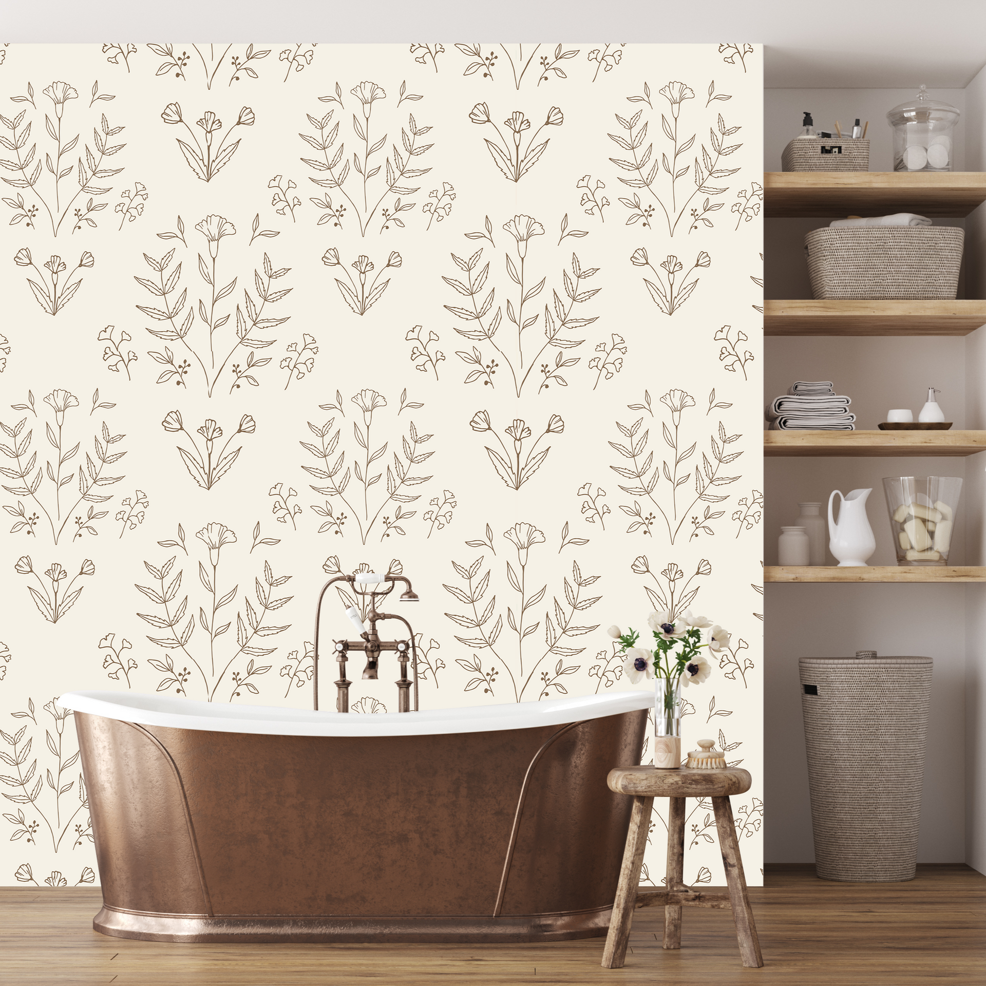 Ayla Floral Wallpaper in Cream, Sage Green & Muted Rose