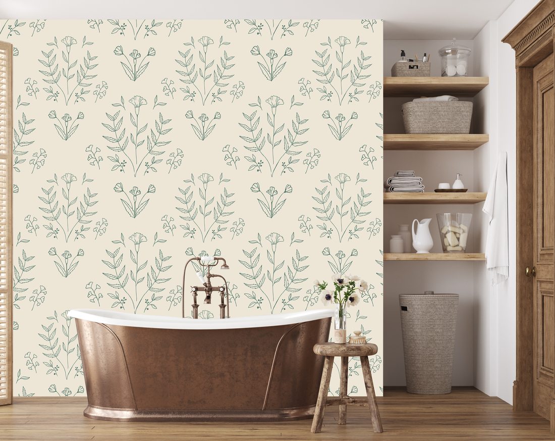 Ayla Floral Wallpaper in Cream, Sage Green & Muted Rose