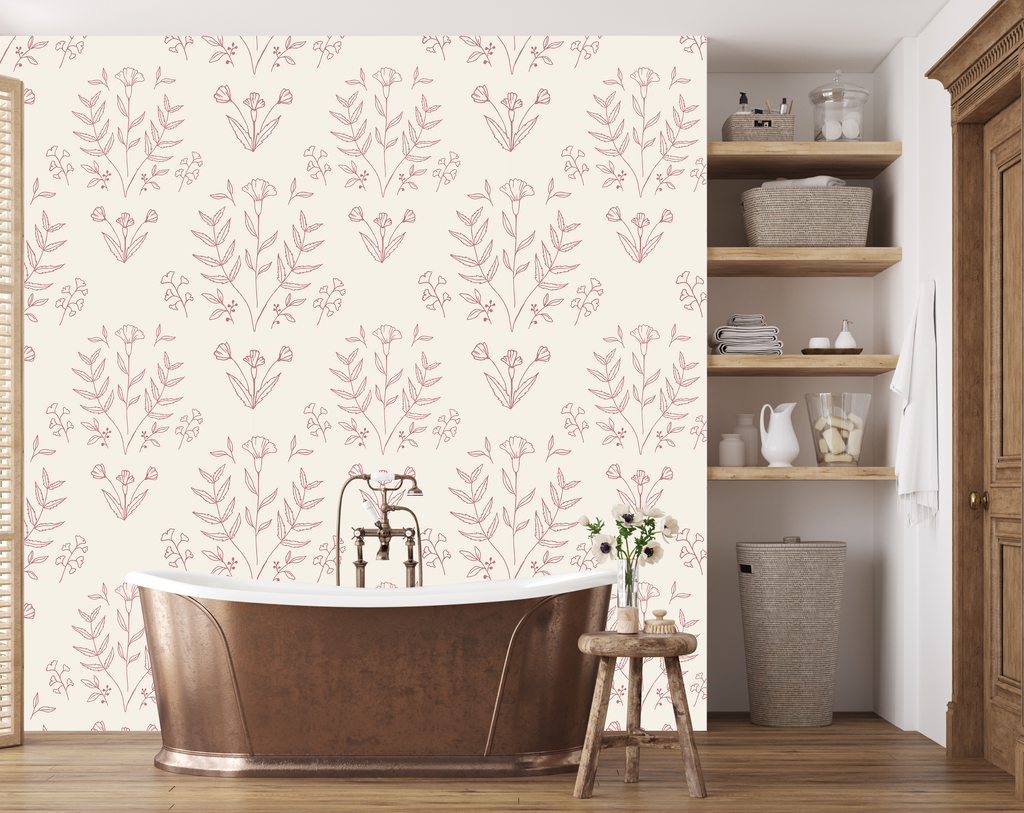 Ayla Floral Wallpaper in Cream, Sage Green & Muted Rose