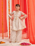 Girl's elegant off white silk blend sharara set