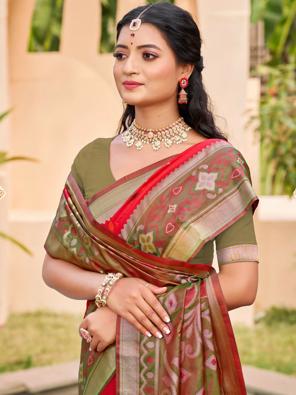 Red Pochampally Silk Saree with Matching Blouse Piece