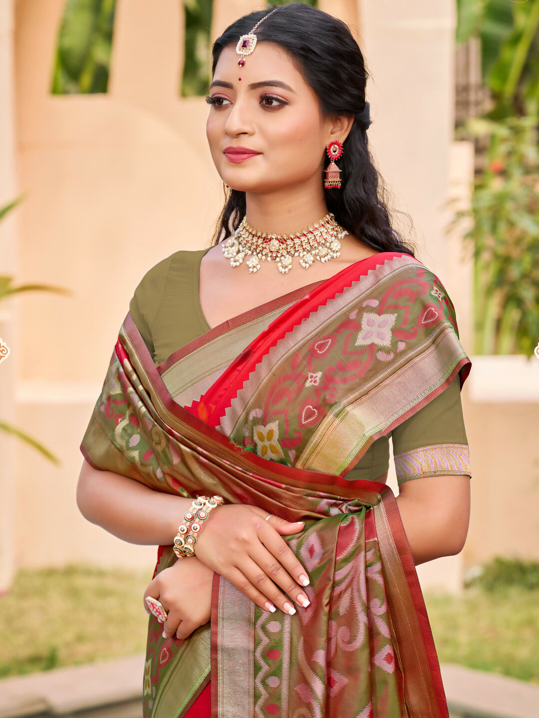 Red Pochampally Silk Saree with Matching Blouse Piece