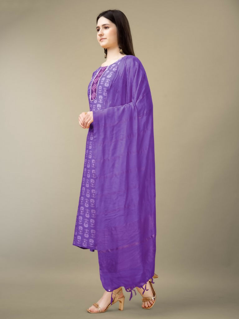 Women's Purple Rayon Embroidered Kurta Set with Sequence Work
